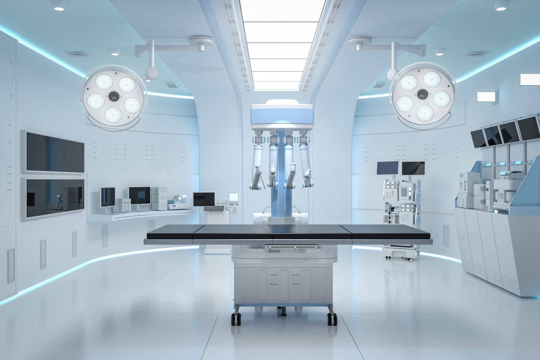 Robotic assisted surgery in operating room